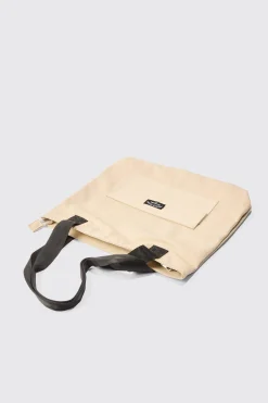 Man Branded Tote Bag In Ecru | BoohooMAN UK