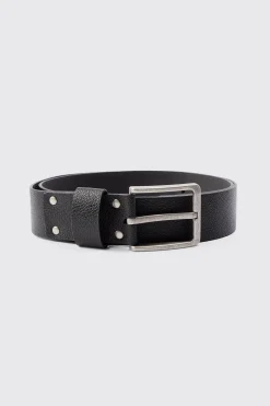 Man Branding Debossed Pu Belt In Black | BoohooMAN UK