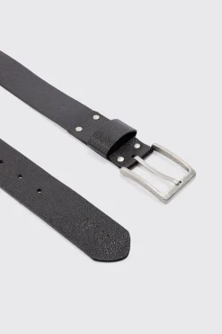 Man Branding Debossed Pu Belt In Black | BoohooMAN UK