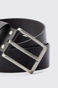 Man Branding Debossed Pu Belt In Black | BoohooMAN UK