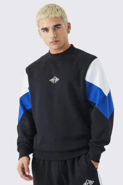 Man Colour Block Extended Neck Sweatshirt | BoohooMAN UK
