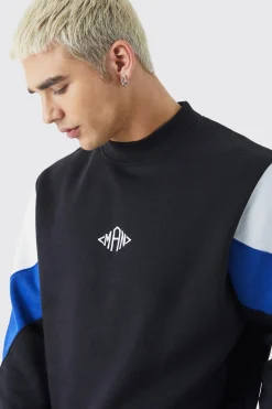 Man Colour Block Extended Neck Sweatshirt | BoohooMAN UK