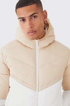 Man Colour Block Quilted Puffer With Hood | BoohooMAN UK