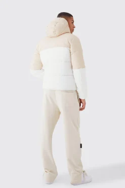 Man Colour Block Quilted Puffer With Hood | BoohooMAN UK