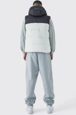 Man Colour Block Quilted Hooded Gilet | BoohooMAN UK