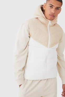 Man Colour Block Quilted Hooded Gilet | BoohooMAN UK
