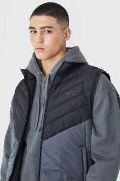 Man Colour Block Quilted Funnel Neck Gilet | BoohooMAN UK