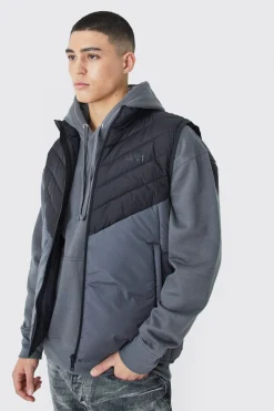 Man Colour Block Quilted Funnel Neck Gilet | BoohooMAN UK