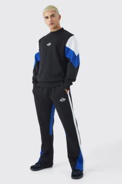 Man Colour Block Sweatshirt Gusset Tracksuit | BoohooMAN UK