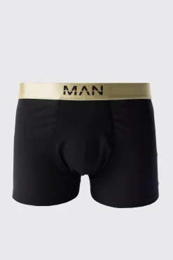 Man Dash Gold Waistband Boxers In Black | BoohooMAN UK