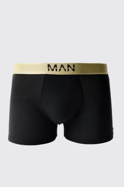 Man Dash Gold Waistband Boxers In Black | BoohooMAN UK