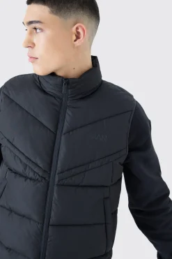 Man Dash Quilted Funnel Neck Gilet | BoohooMAN UK