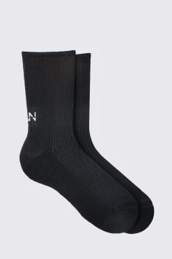 Man Dash Ribbed Socks In Black | BoohooMAN UK
