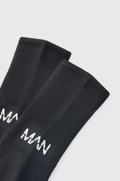 Man Dash Ribbed Socks In Black | BoohooMAN UK