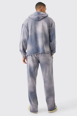 Man Embroidery Oversized Sun Bleached Wash Hooded Tracksuit | BoohooMAN UK
