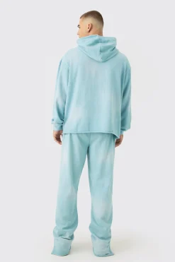 Man Embroidery Oversized Sun Bleached Wash Hooded Tracksuit | BoohooMAN UK