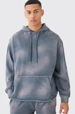 Man Embroidery Oversized Sun Bleached Wash Hoodie | BoohooMAN UK