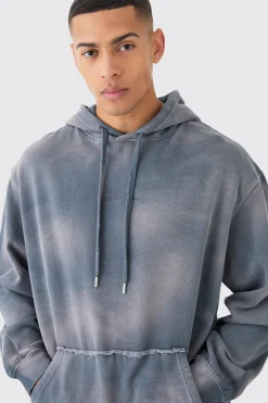 Man Embroidery Oversized Sun Bleached Wash Hoodie | BoohooMAN UK
