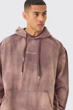 Man Embroidery Oversized Sun Bleached Wash Hoodie | BoohooMAN UK