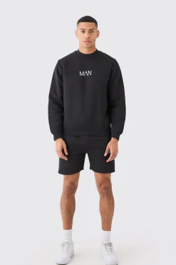 Man Extended Neck Sweatshirt Short Tracksuit | BoohooMAN UK