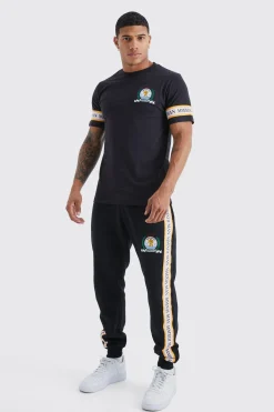 Man Gold Embroidered Tshirt And Jogger Set | BoohooMAN UK