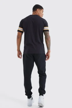 Man Gold Embroidered Tshirt And Jogger Set | BoohooMAN UK