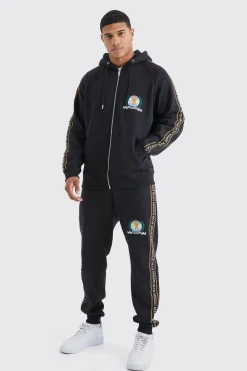 Man Gold Zip Through Hoodie Tracksuit | BoohooMAN UK