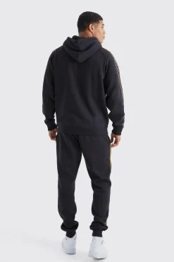 Man Gold Zip Through Hoodie Tracksuit | BoohooMAN UK