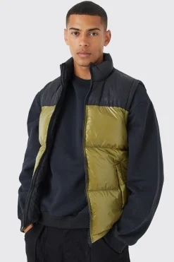 Man High Shine Colour Block Gilet | BoohooMAN UK