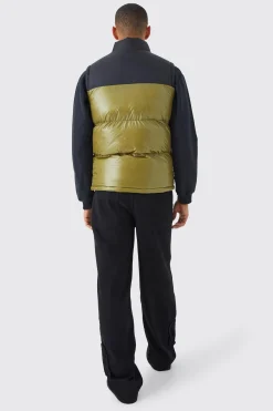 Man High Shine Colour Block Gilet | BoohooMAN UK