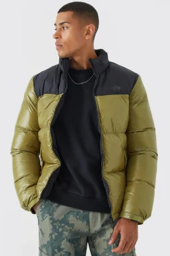 Man High Shine Colour Block Puffer | BoohooMAN UK