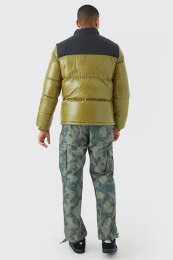 Man High Shine Colour Block Puffer | BoohooMAN UK
