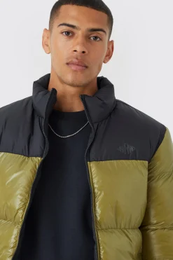 Man High Shine Colour Block Puffer | BoohooMAN UK