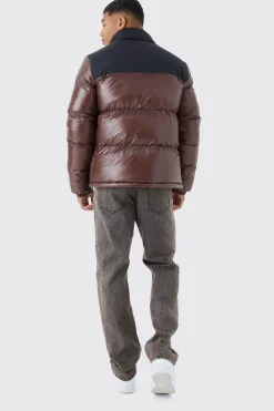 Man High Shine Colour Block Puffer | BoohooMAN UK