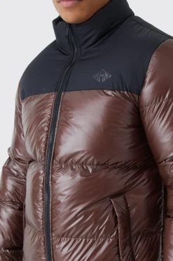 Man High Shine Colour Block Puffer | BoohooMAN UK