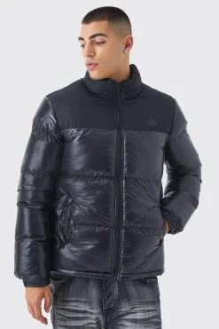 Man High Shine Colour Block Puffer | BoohooMAN UK