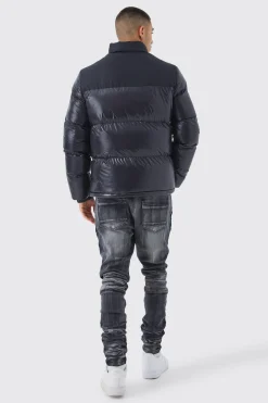 Man High Shine Colour Block Puffer | BoohooMAN UK