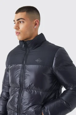 Man High Shine Colour Block Puffer | BoohooMAN UK