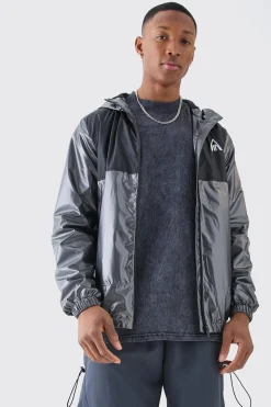 Man Metallic Colour Block Hooded Windbreaker | BoohooMAN UK