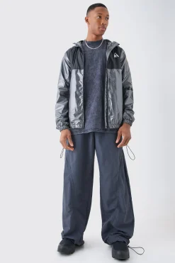 Man Metallic Colour Block Hooded Windbreaker | BoohooMAN UK
