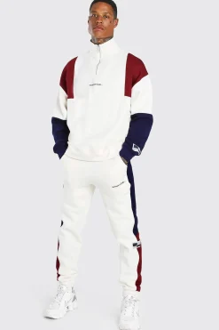 Man Official Colour Block Half Zip Tracksuit | BoohooMAN UK