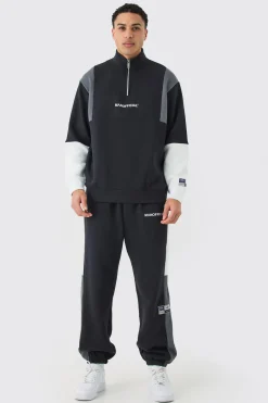 Man Official Colour Block Half Zip Tracksuit | BoohooMAN UK