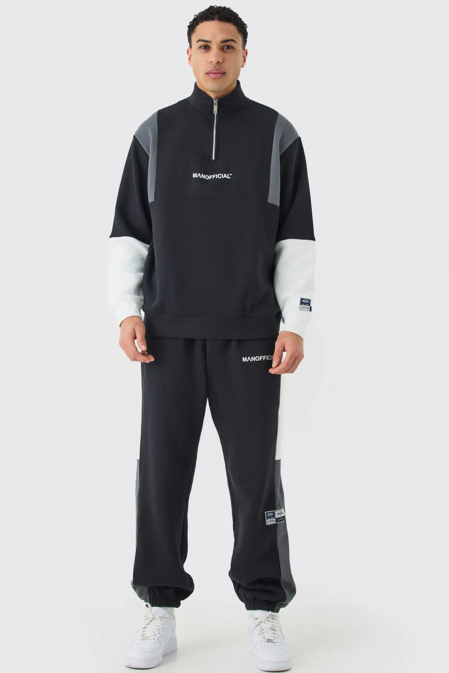 Man Official Colour Block Half Zip Tracksuit | BoohooMAN UK