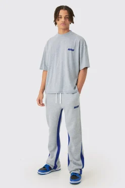 Man Oversized Boxy Contrast Stitch T-shirt Gusset Jogger Set | BoohooMAN UK