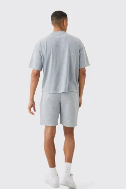 Man Oversized Boxy Contrast Stitch T-shirt Gusset Shorts Set | BoohooMAN UK