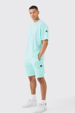 Man Oversized Cargo T-shirt And Slim Short Set | BoohooMAN UK