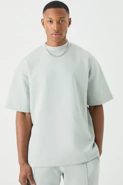 Man Oversized Extended Neck Heavy Interlock T-shirt | BoohooMAN UK