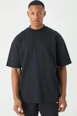 Man Oversized Extended Neck Heavy Interlock T-shirt | BoohooMAN UK