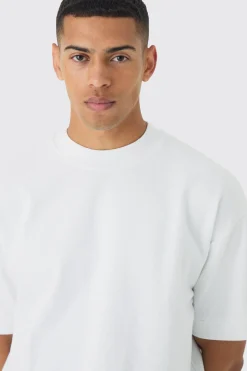 Man Oversized Extended Neck Heavy Interlock T-shirt | BoohooMAN UK
