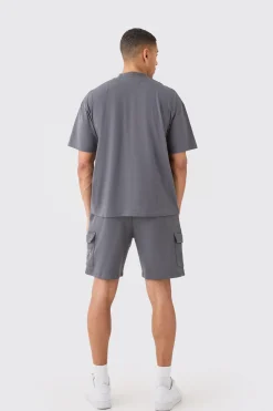 Man Oversized Extended Neck T-shirt And Cargo Short Set | BoohooMAN UK
